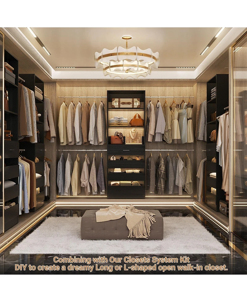 Aheaplus 8FT Wall Mounted Closet System with 4 Drawers and Hanging Rods, Garment Rack Shelves
