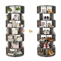 7-Tier Rotating Shoe Rack, 360° Display Wooden Revolving Rack Tower