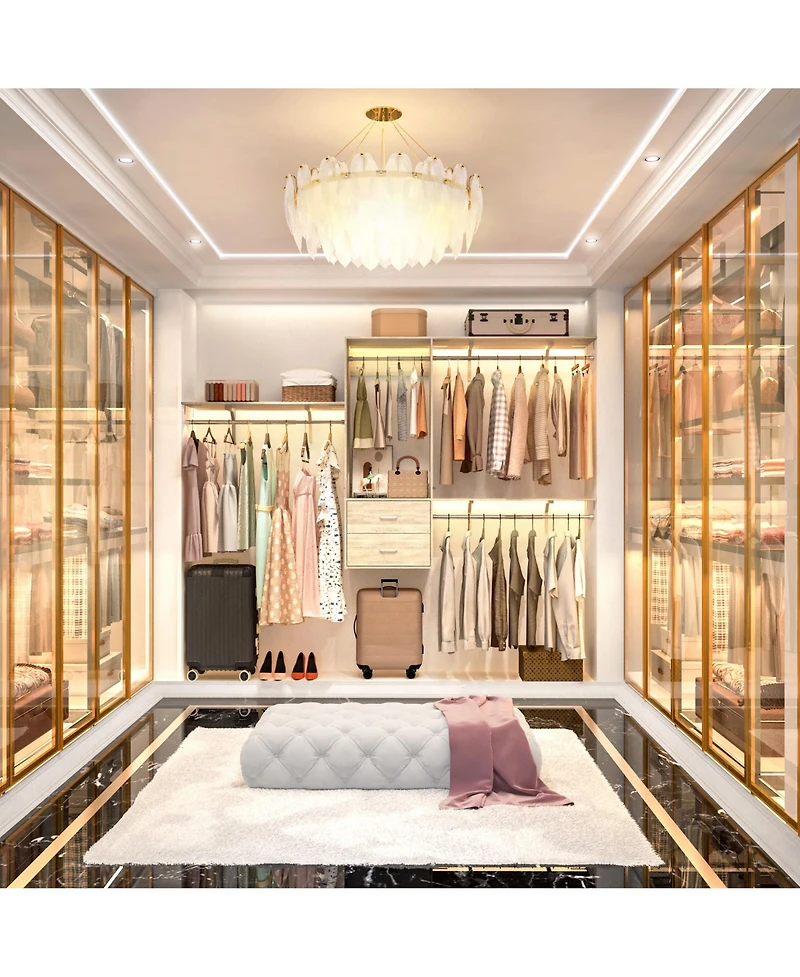 96 Inch Wall Mounted Closet Organizer System with 3 Shelves and Rods, Rack 2 Drawers