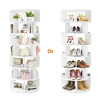 7-Tier Rotating Shoe Rack, 360° Display Wooden Revolving Shoe Rack Tower