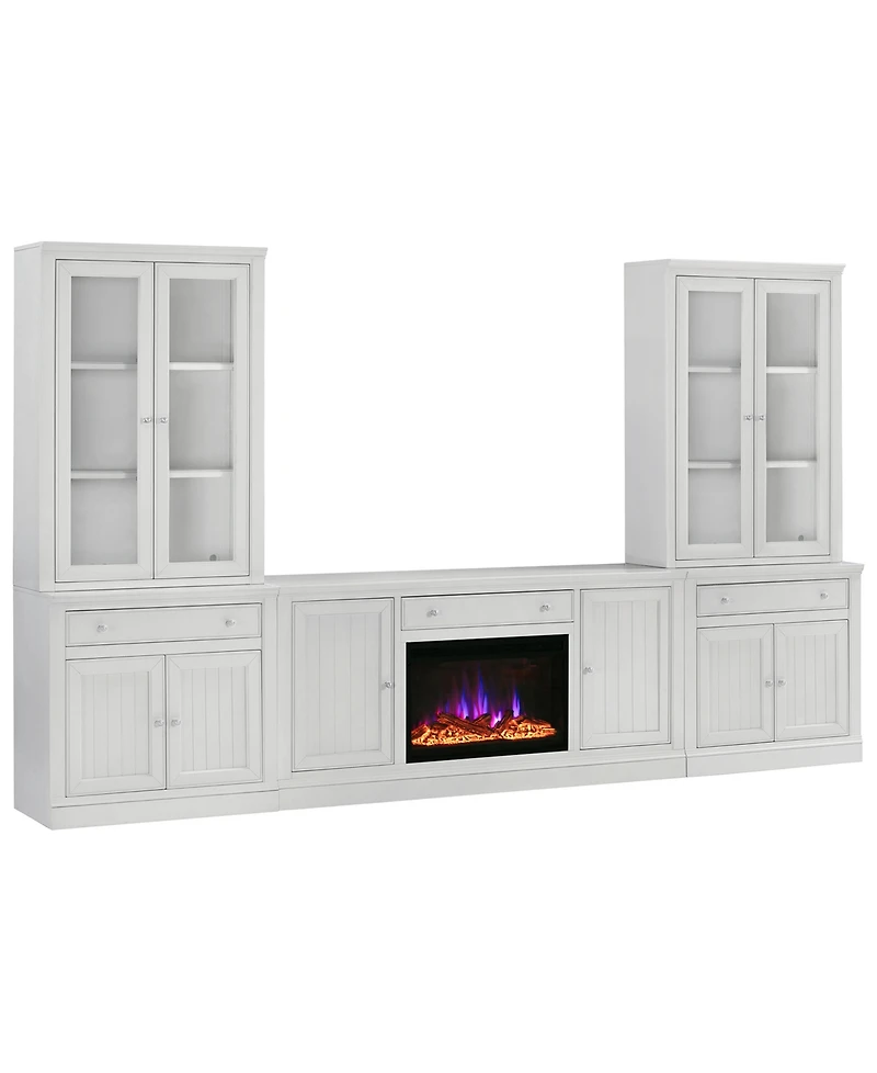 Furniture Amren 65" Wood 2 Door Console with 2 Door Hutches and 2 Door Bases with Drawers and Fireplace Insert