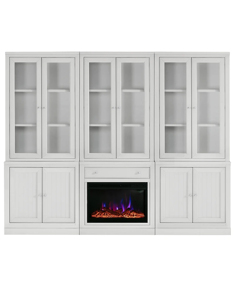 Furniture Amren 78" Wood 3 Door Hutches with 2 Door Base and Open Base with Drawer and Fireplace Insert