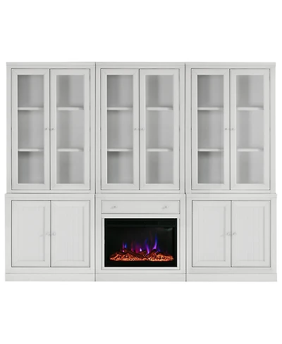 Furniture Amren 78" Wood 3 Door Hutches with 2 Door Base and Open Base with Drawer and Fireplace Insert