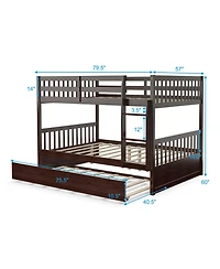Gymax Full over Full Bunk Bed Platform Wood Bed w/ Trundle & Ladder Rail