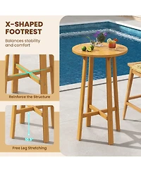 Gymax 3 Piece Patio Bar Set Round Cocktail Table w/ 2 Rattan Saddle Stools