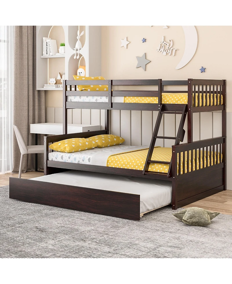 Gymax Twin Over Full Bunk Bed with Twin Trundle Convertible Platform Bed