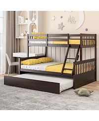 Gymax Twin Over Full Bunk Bed with Twin Trundle Convertible Platform Bed