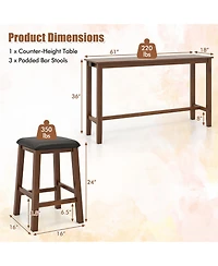 Gymax 4-Piece Bar Table Set w/ Power Outlet Counter-Height Table & 3 Bar Stools