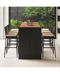 Gymax 7 Pieces Patio Bar Set w/ Acacia Wood Tabletop & Removable Cushions Outdoor