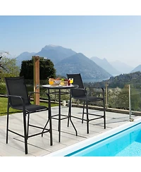 Gymax 3PCS Patio Bar Set Outdoor Bistro Set w/ 2 Stools & 1 Tempered Glass Table