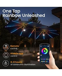 Xizzi 15ft Solar Umbrella Smart Led Lighted Patio Umbrella,12 Heavy Duty Ribs Large Outdoor Double Sided Rectangle with Light Modes and Base