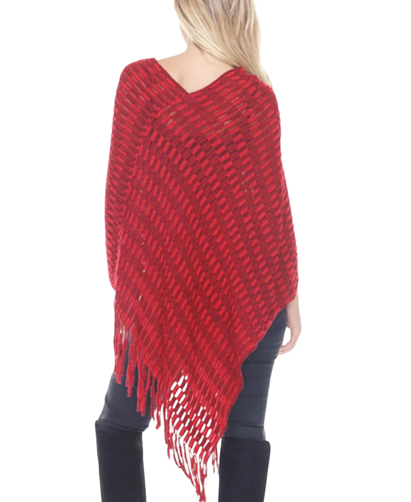 White Mark Women's Textured Fringed Poncho Sweater