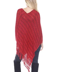 White Mark Women's Textured Fringed Poncho Sweater