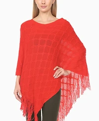 White Mark Women's Open Knit Fringe Poncho Sweater