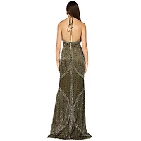 Lara Women's Symmetrical Halter Neck Beaded Gown