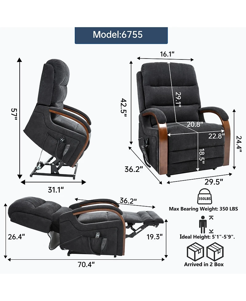 Lift Chair Dual Motor Infinite Position Recliners Up to 350 Lbs with Solid Wood Armrests and Heat Massage