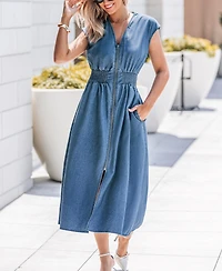 Cupshe Women's Zip-Front Denim Midi Beach Dress