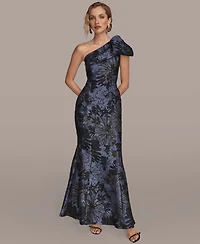 Donna Karan New York Women's Jacquard Bow-Trim One-Shoulder Gown