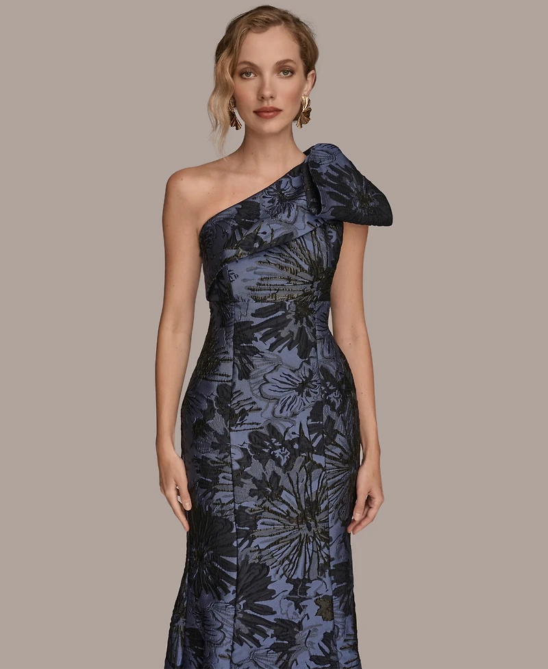 Donna Karan New York Women's Jacquard Bow-Trim One-Shoulder Gown