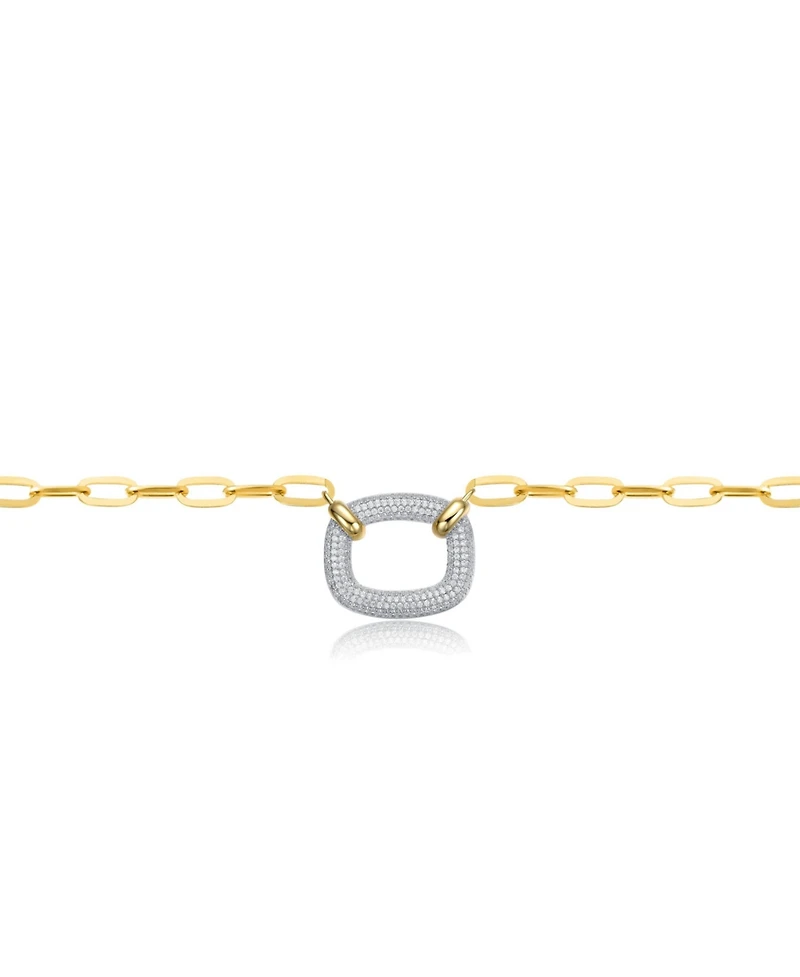 Rachel Glauber 14k Yellow Gold Plated with Clear Cubic Zirconia Square Pendant Necklace
