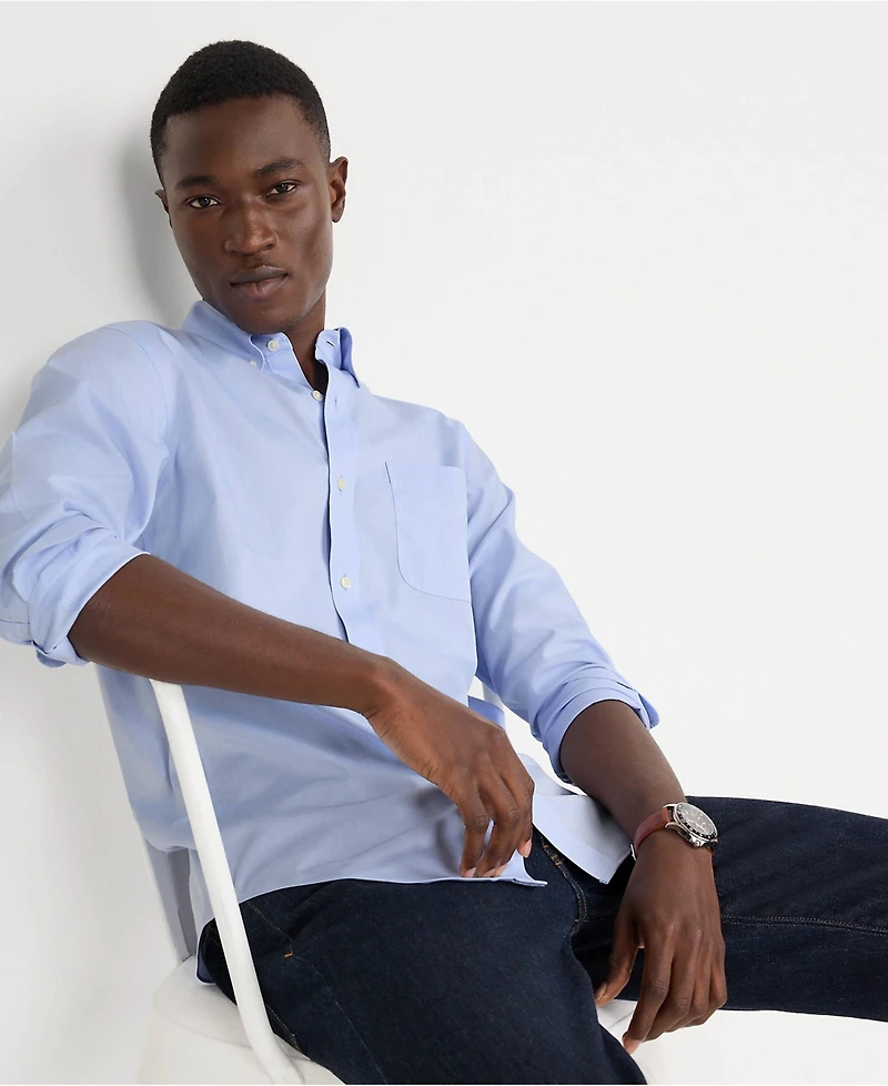 Lands' End Men's Tailored Fit No Iron Solid Supima Cotton Pinpoint Buttondown Collar Dress Shirt