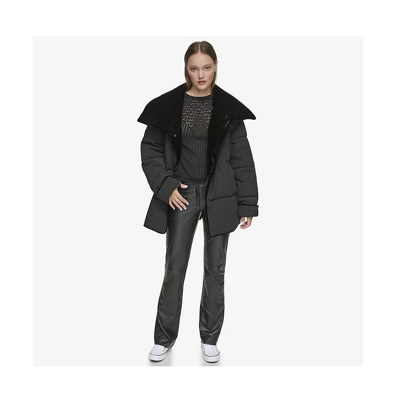 Andrew Marc Black Label Women's Krithia asymmetrical pinstripe wrap Coat