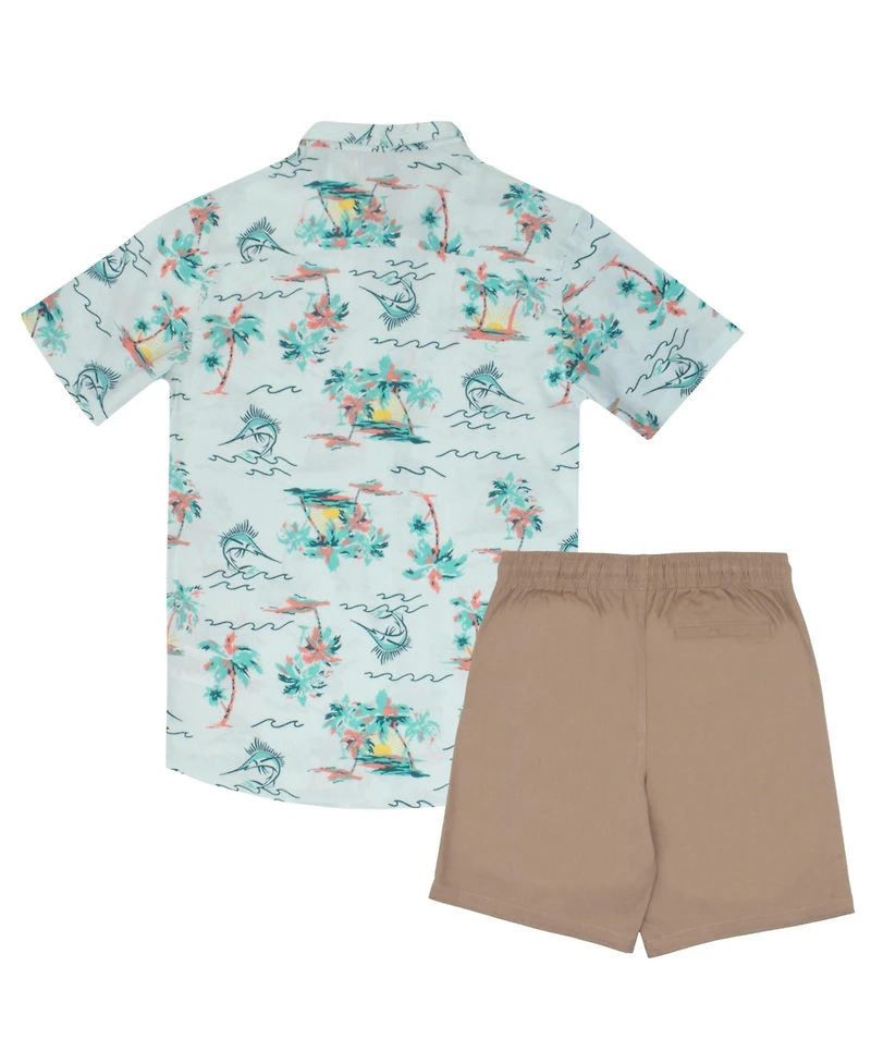 Tommy Bahama Little Boys Button Down Short Sleeve Hawaiian Elastic Woven Shirt and Set