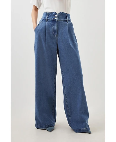 Karen Millen Petite Denim Wide Leg Pants
