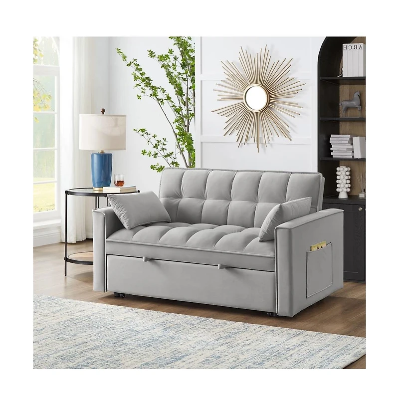 Modern Velvet Loveseat Sofa Bed with Storage & Pull-Out Bed, Compact Sleeper Couch Adjustable Recline-Maison Boucle