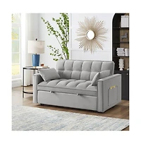Modern Velvet Loveseat Sofa Bed with Storage & Pull-Out Bed, Compact Sleeper Couch Adjustable Recline-Maison Boucle