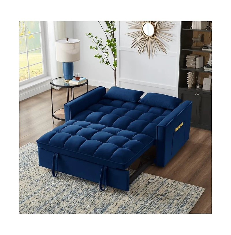 Modern Velvet Loveseat Sofa Bed with Storage & Pull-Out Bed, Compact Sleeper Couch Adjustable Recline-Maison Boucle