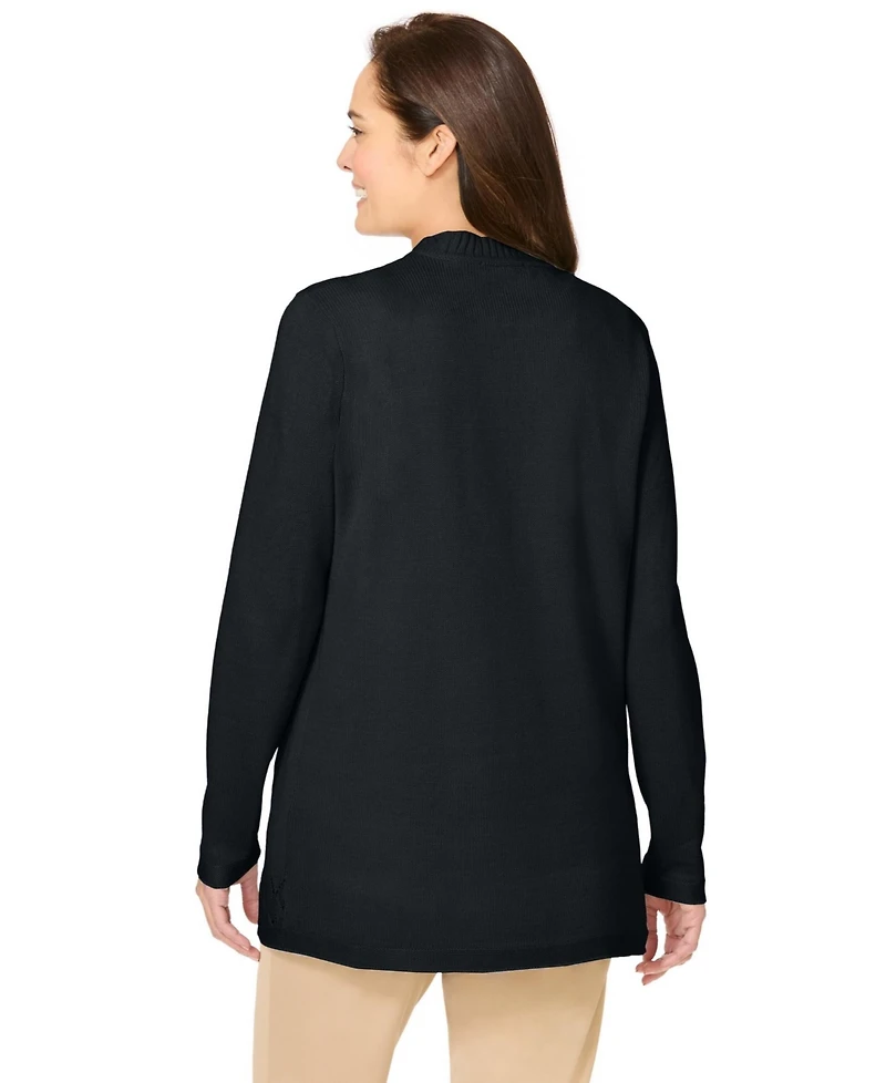 Woman Within Plus Zip Front Shaker Cardigan