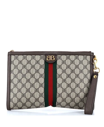 Pre-Owned Balenciaga x Gucci The Hacker Project Web Wristlet Clutch Bb Coated Canvas