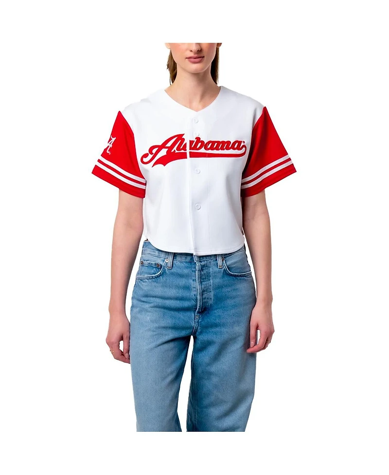 Established & Co. Women's White Alabama Crimson Tide Baseball Jersey Cropped T-Shirt