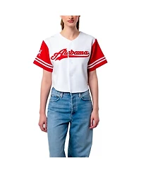 Established & Co. Women's White Alabama Crimson Tide Baseball Jersey Cropped T-Shirt