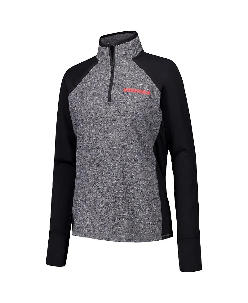 Camp David Women's Black/Heather Gray Nebraska Huskers Finalist Raglan Quarter-Zip Jacket