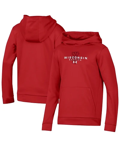 Under Armour Big Boys and Girls Red Wisconsin Badgers Team Fleece Pullover Hoodie