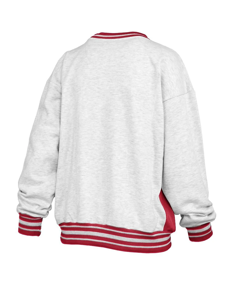 Pressbox Women's Heather Gray/Scarlet Ohio State Buckeyes Endzone Crewneck Sweatshirt