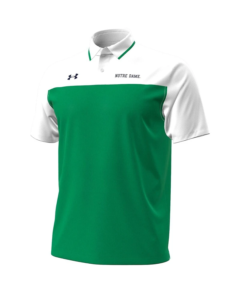 Under Armour Men's Green/White Notre Dame Fighting Irish Green Blocked Polo Shirt