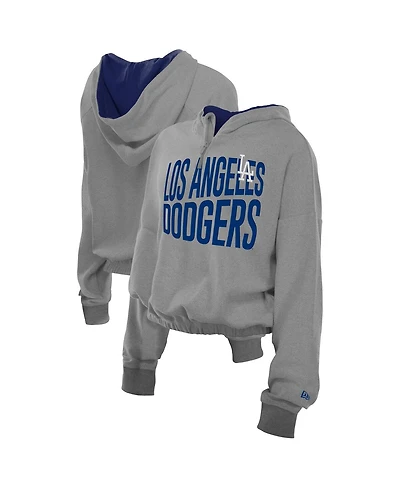 New Era Men's Heather Gray Los Angeles Dodgers Reversed Out French Terry Quarter-Zip Banded Crop Hoodie
