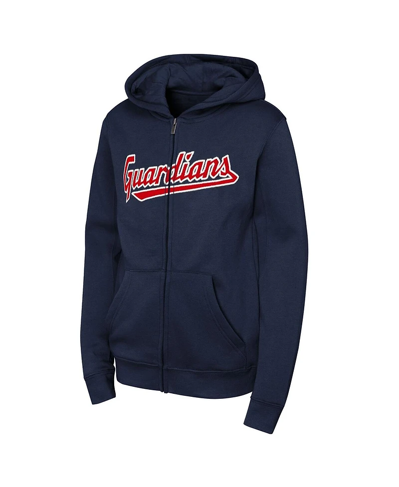 Outerstuff Big Boys and Girls Navy Cleveland Guardians Wordmark Fleece Full-Zip Hoodie