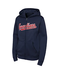 Outerstuff Big Boys and Girls Navy Cleveland Guardians Wordmark Fleece Full-Zip Hoodie