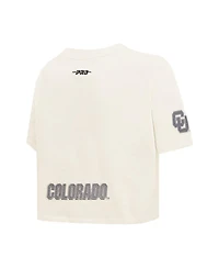 Pro Standard Women's Cream Colorado Buffaloes Reverse French Terry Boxy Cropped T-Shirt