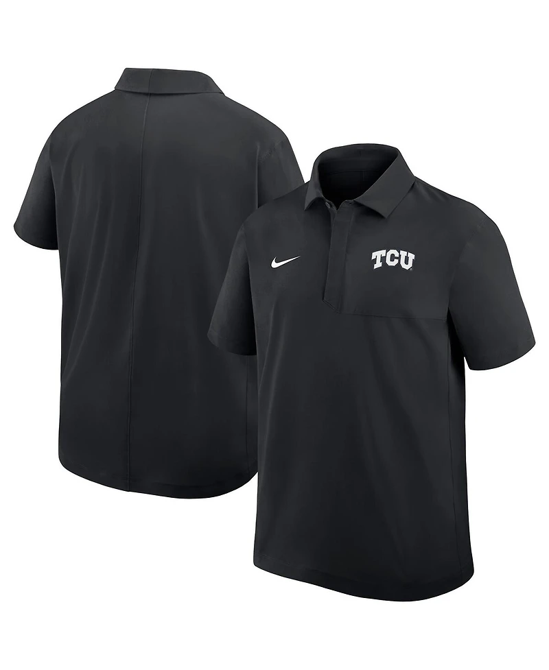 Nike Men's Black Tcu Horned Frogs Woven Dri-fit Polo Shirt