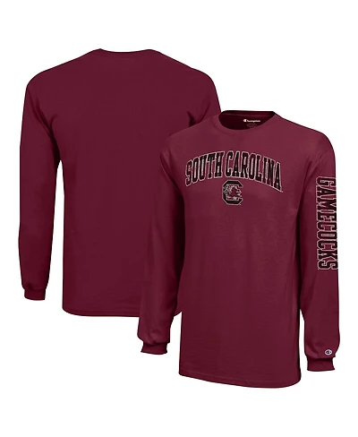 Champion Big Boys and Girls Garnet South Carolina Gamecocks Distressed Arch Over Logo Long Sleeve T-Shirt