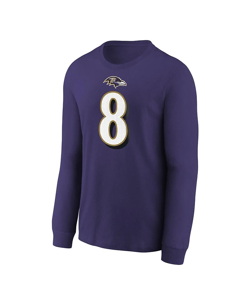 Nike Big Boys and Girls Lamar Jackson Purple Baltimore Ravens Player Name Number Long Sleeve T-Shirt