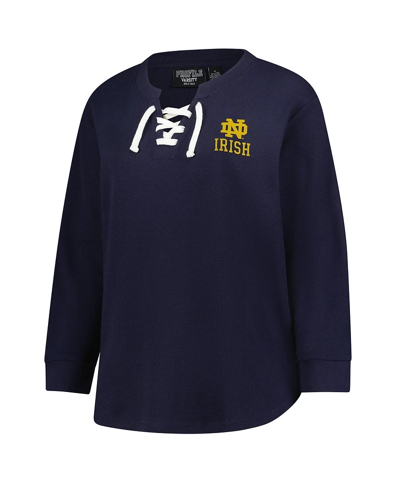 Fanatics Women's Navy Notre Dame Fighting Irish Lace-Up Waffle Knit Plus Long Sleeve T-Shirt