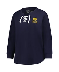 Fanatics Women's Navy Notre Dame Fighting Irish Lace-Up Waffle Knit Plus Long Sleeve T-Shirt