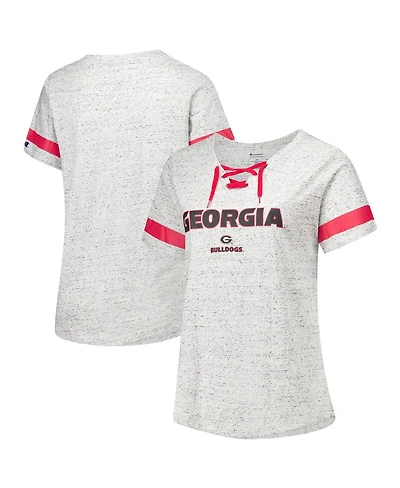 Fanatics Women's Heather Gray Georgia Bulldogs Plus Lace-Up V-Neck T-Shirt