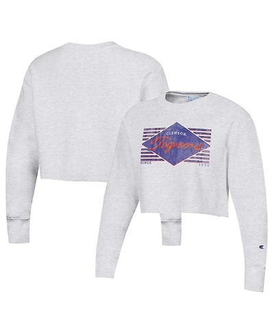 Champion Women's Heather Gray Clemson Tigers Reverse Weave Cropped Pullover Sweatshirt